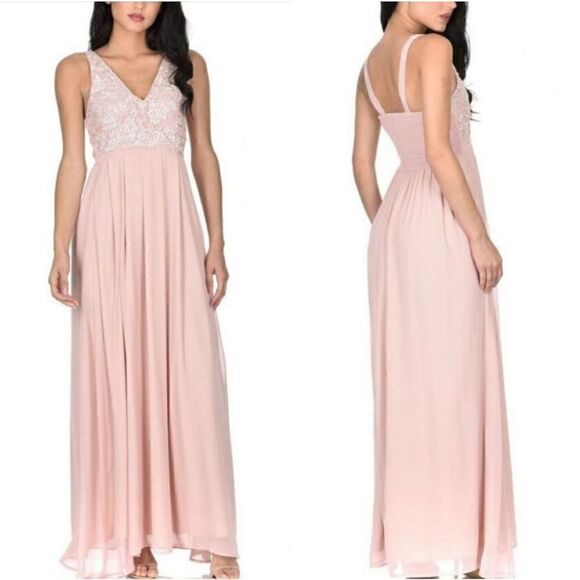 AX Paris Womens Maxi Lace Bodice Dress Nude Sz 14 New with Tag - Picture 1 of 14